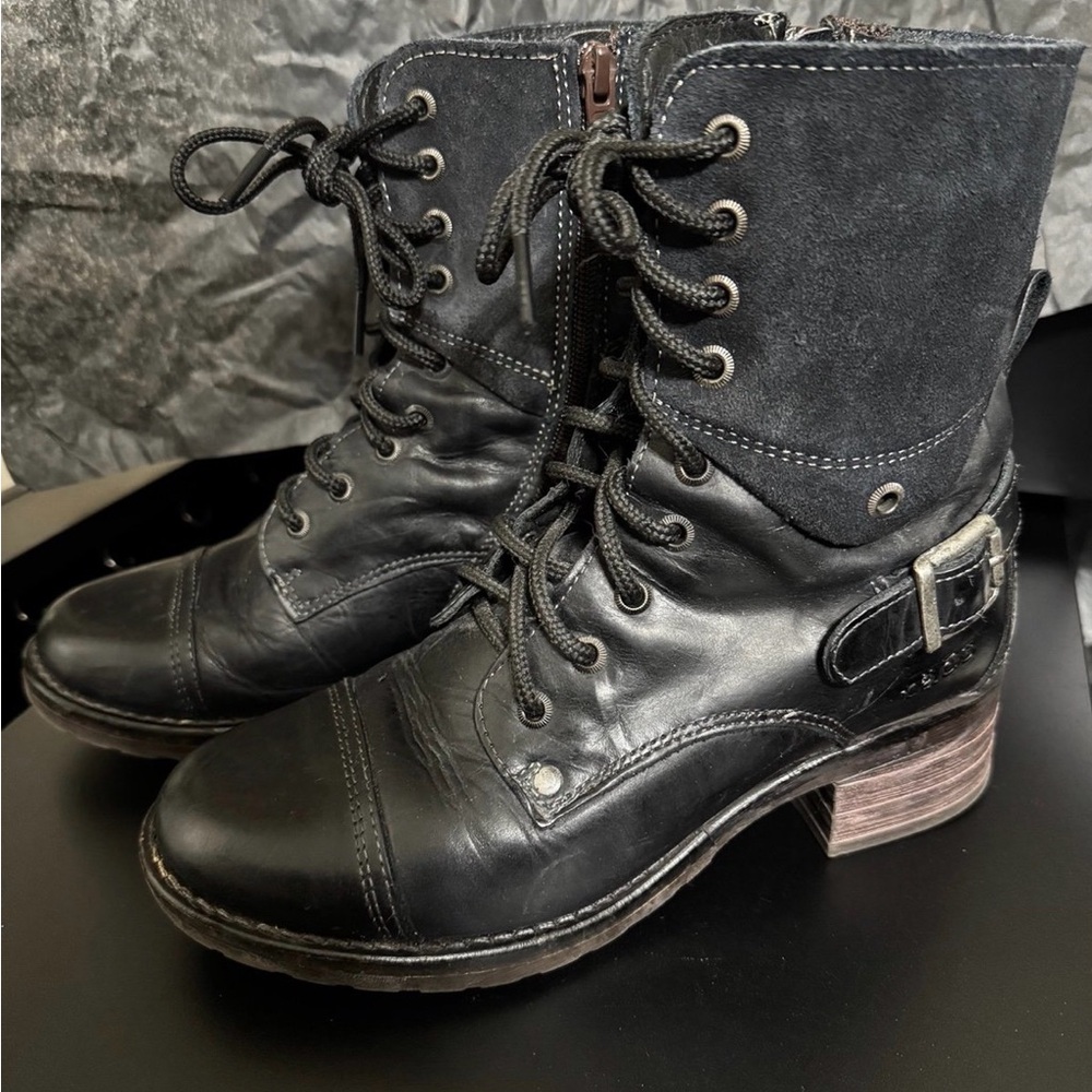 TAOS CRAVE BOOTS BLACK SUEDE AND LEATHER UPPER WITH SIDE ZIP SIZE US 5.5 EUR 36